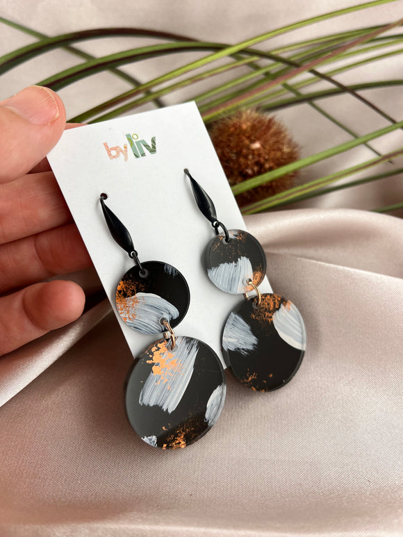 Monochrome Copper Splash - Double Drop Hook earrings