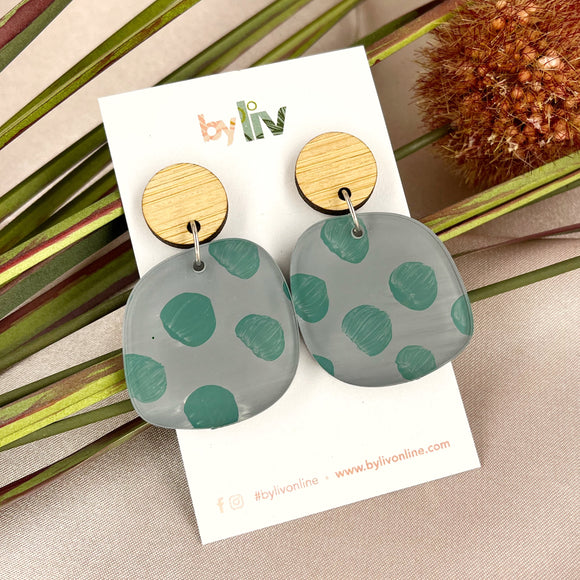 Green with Grey Pops - Dangle earrings