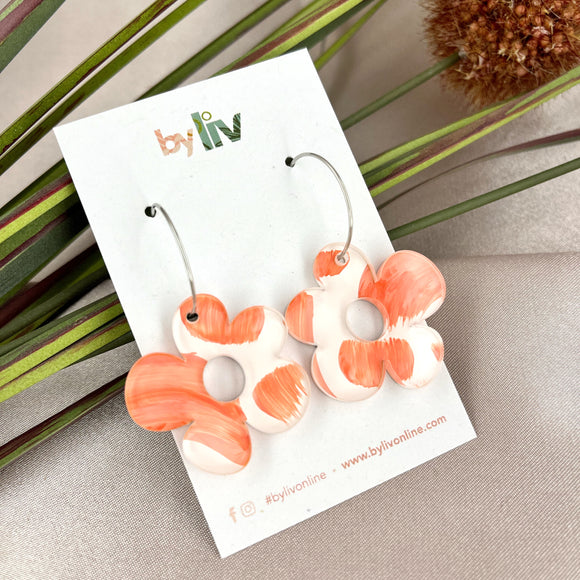 Coral Daisy Hoop Earrings