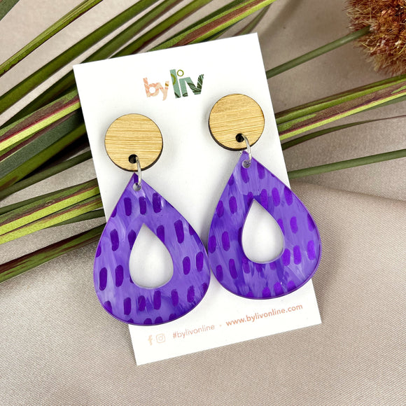 Purple Tear Drop Dangle Earrings