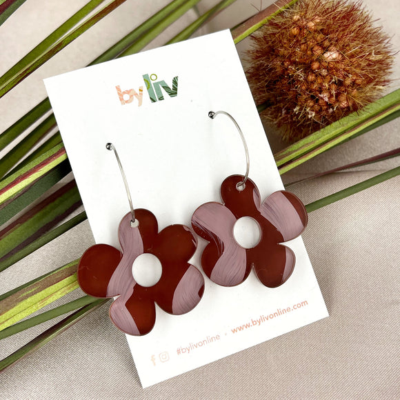 Burgundy Blush - Daisy Hoop Earrings