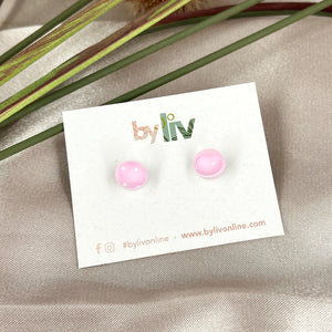 Petite Stripe Studs - Pink & White