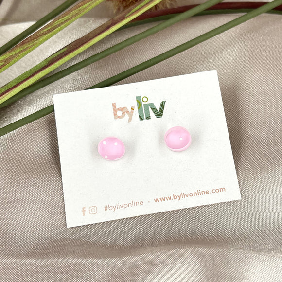 Petite Stripe Studs - Pink & White