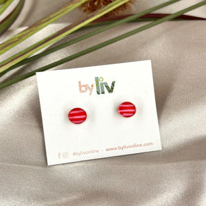 Petite Stripe Studs - Red & Pink