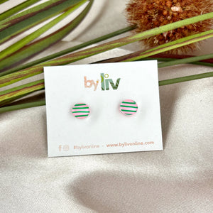 Petite Stripe Studs - Pink & Green