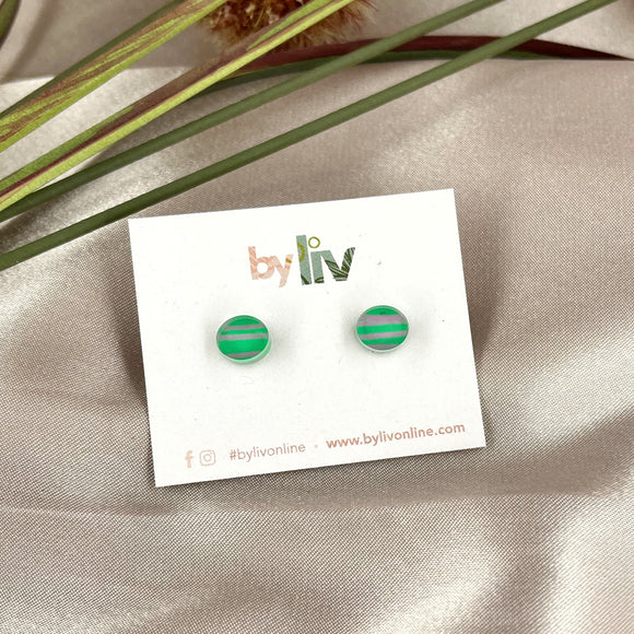 Petite Stripe Studs - Green & Pink